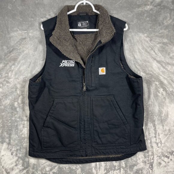 Carhartt Other - Carhartt Sherpa Lined Black Canvas Work Vest Loose Fit M With Metro Xpress Logo